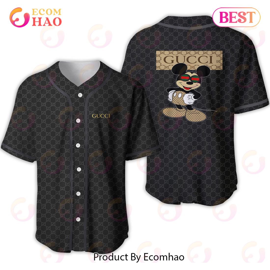 Gucci Black MPrinting Brown Mickey Mouse Luxury Brand Jersey Limited Edition
