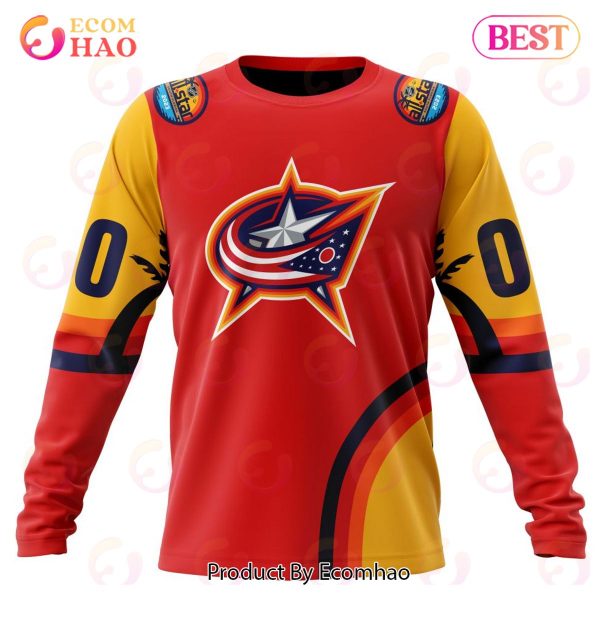 NHL Columbus Blue Jackets Special ALL Star Game Design With Florida Sunset 3D Hoodie