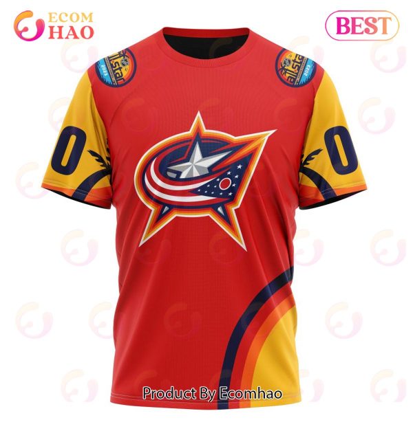 NHL Columbus Blue Jackets Special ALL Star Game Design With Florida Sunset 3D Hoodie
