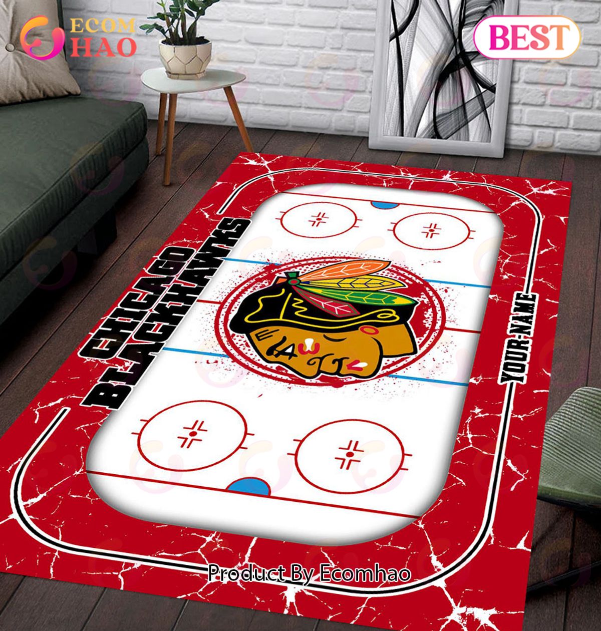 Personalized NHL Chicago Blackhawks Rug Carpet Perfect Gift