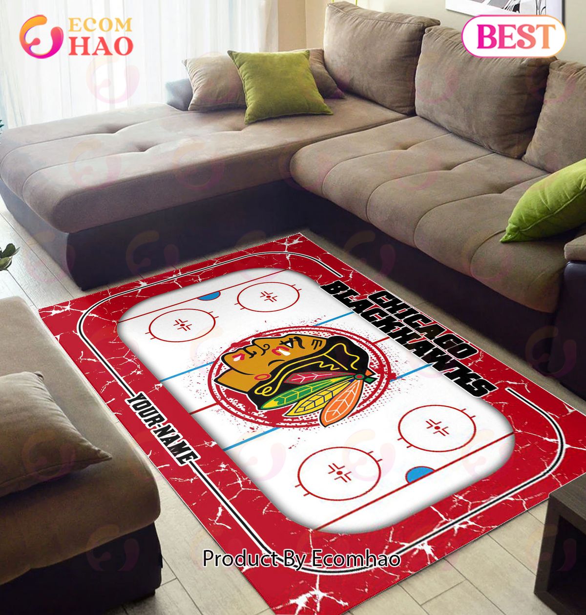 Personalized NHL Chicago Blackhawks Rug Carpet Perfect Gift