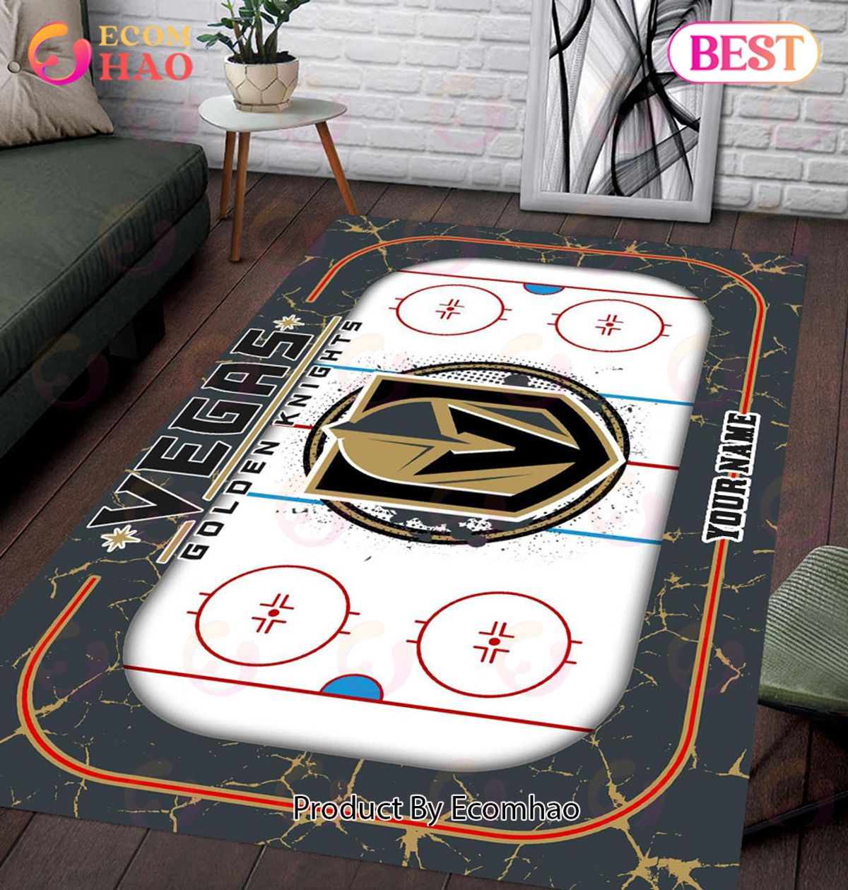 Personalized NHL Vegas Golden Knights Rug Carpet Perfect Gift