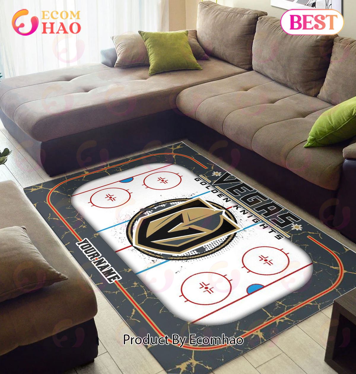 Personalized NHL Vegas Golden Knights Rug Carpet Perfect Gift