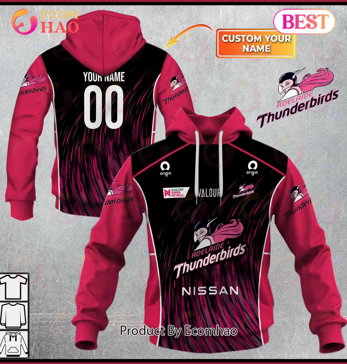 Personalized Netball Adelaide Thunderbirds Jersey 2022 3D Hoodie