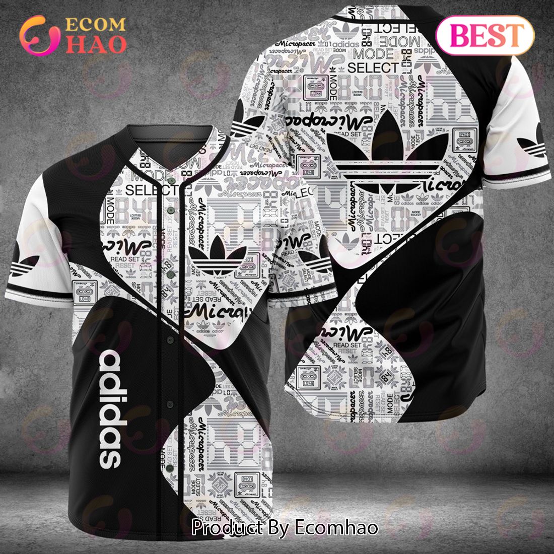 Adidas Grey Mix Black Printing Pattern Luxury Brand Jersey Limited Edition