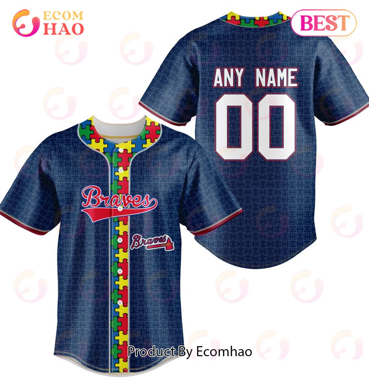 MLB Atlanta Braves Specialized Baseball Jersey Fearless Aganst Autism