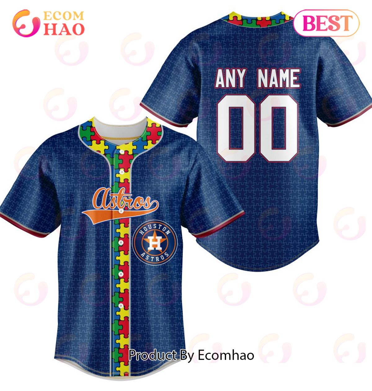 MLB Houston Astros Mix Grateful Dead _ Specialized Baseball Jersey Fearless Aganst Autism