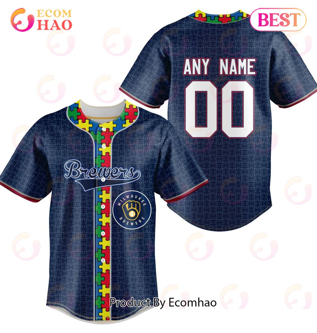 MLB Milwaukee Brewers Mix Grateful Dead _ Specialized Baseball Jersey Fearless Aganst Autism