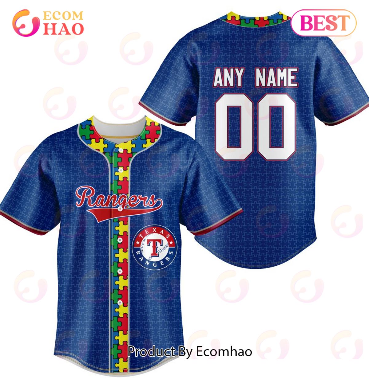 MLB Texas Rangers Specialized Baseball Jersey Fearless Aganst Autism