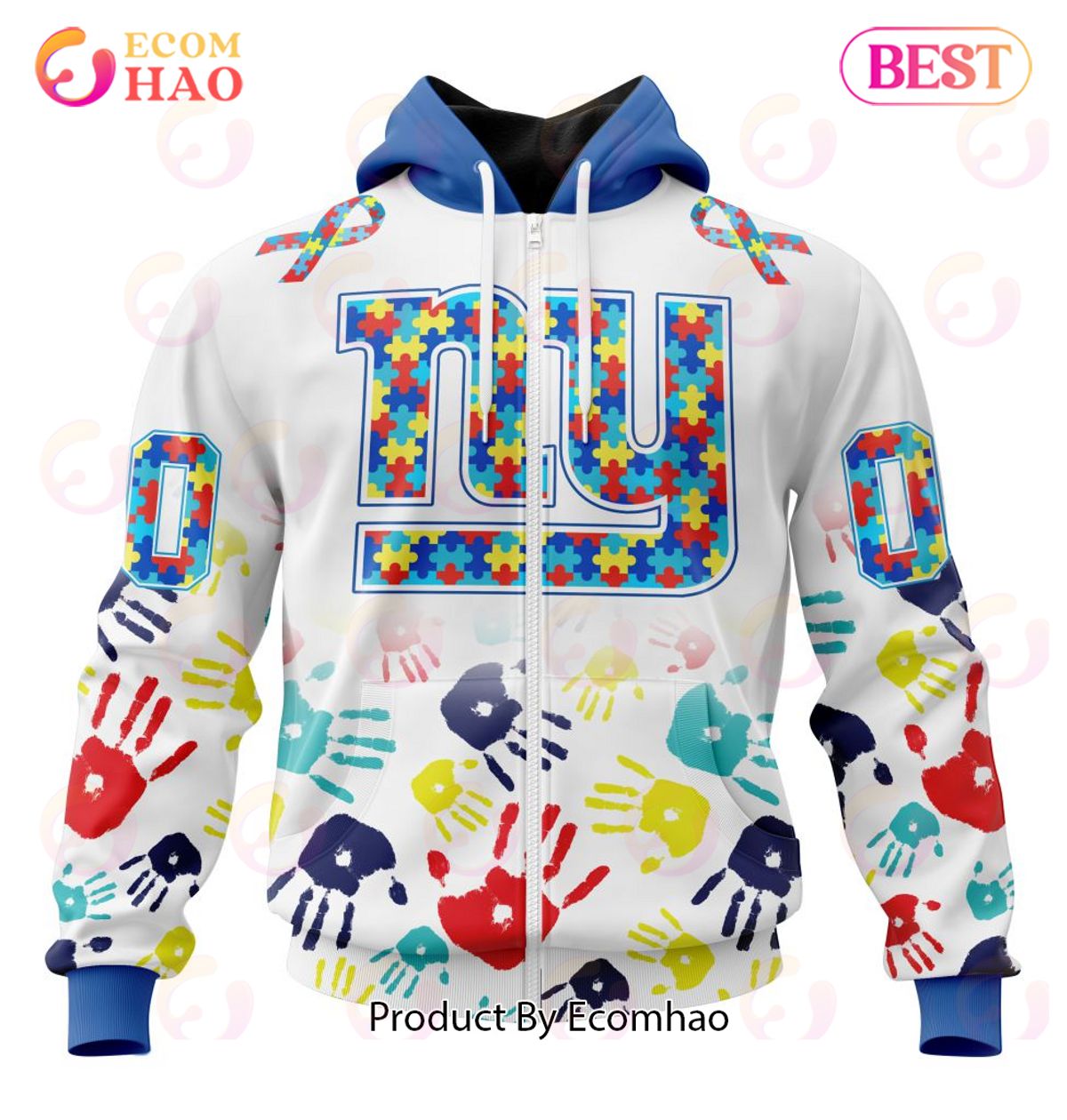 Best NFL New York Giants Autism Awareness Collection 3D Hoodie