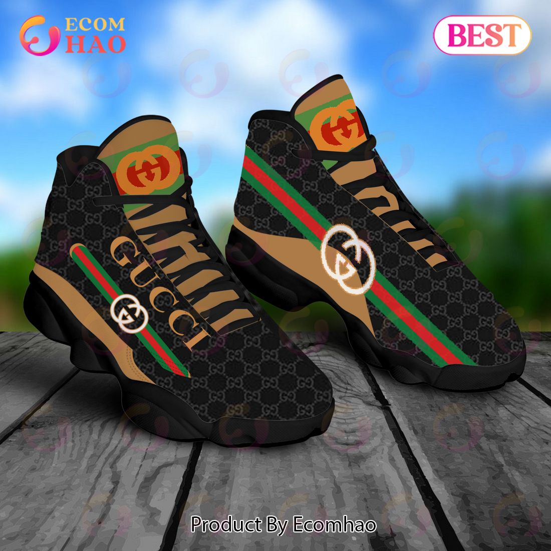 Gucci Air Jordan 13 Brown Black GC Shoes, Sneakers