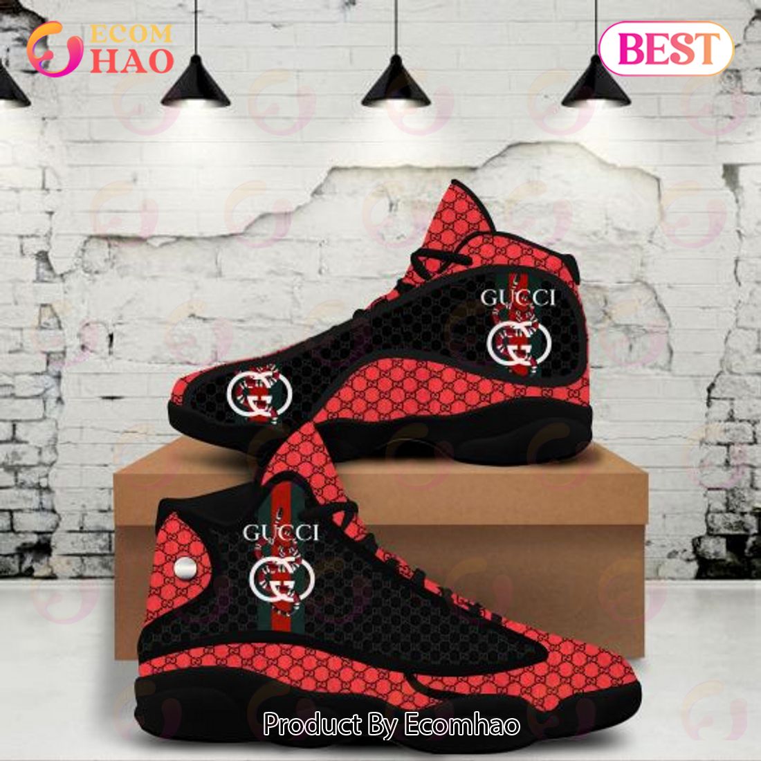 Gucci Snake Air Jordan 13 Red Black GC Shoes, Sneakers