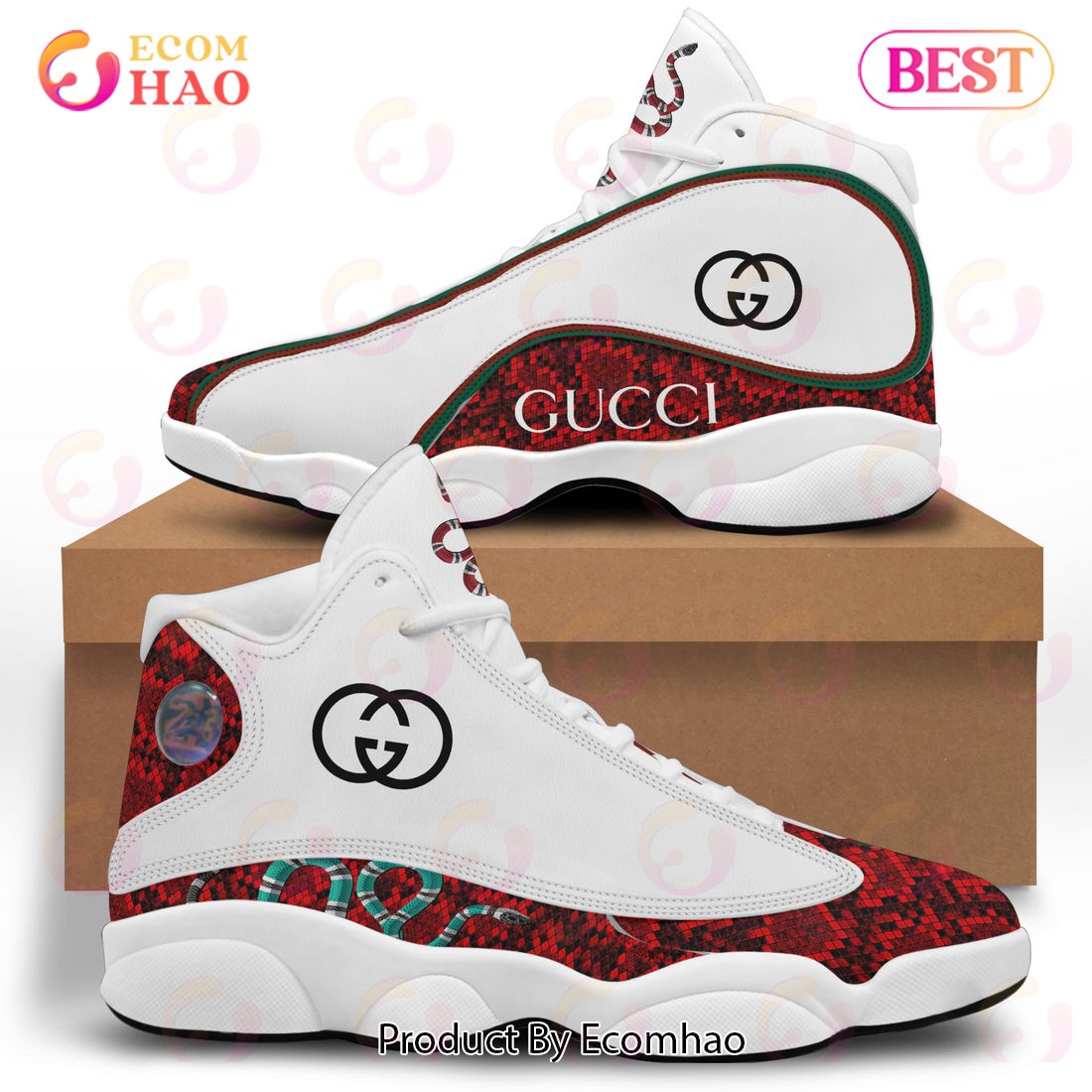 Gucci Snake Air Jordan 13 White Red GC Shoes, Sneakers