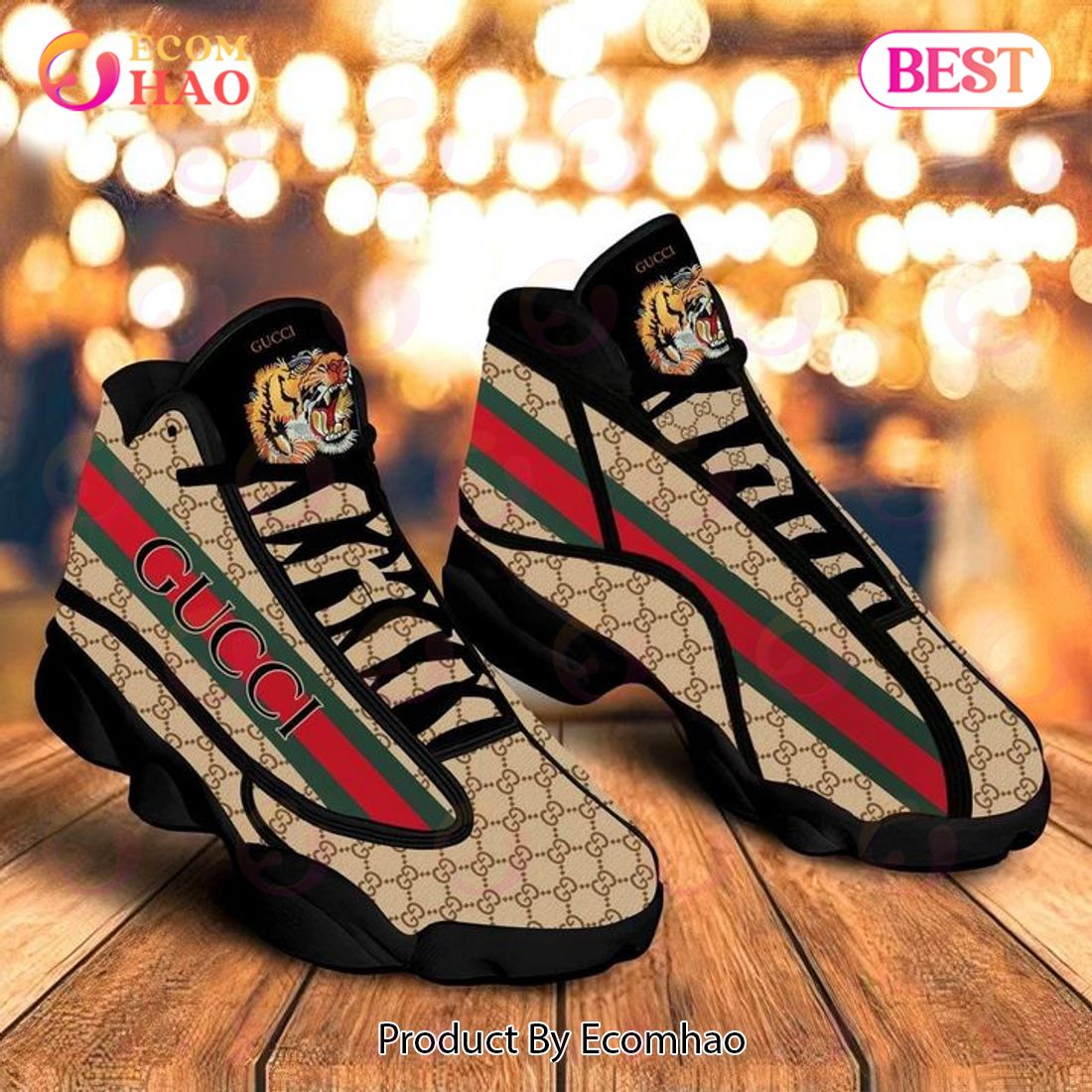 Gucci Tiger Air Jordan 13 Black Brown GC Shoes, Sneakers