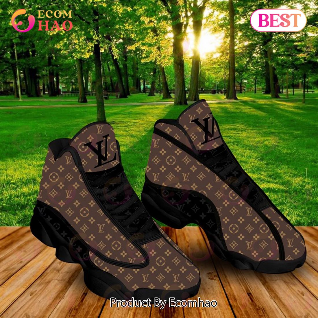 Louis Vuitton Air Jordan 13 Black And Brown LV Shoes, Sneakers