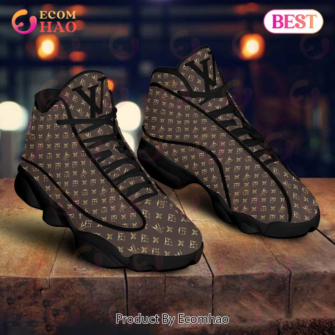 Louis Vuitton Air Jordan 13 Black And Brown LV Shoes, Sneakers Luxury Items