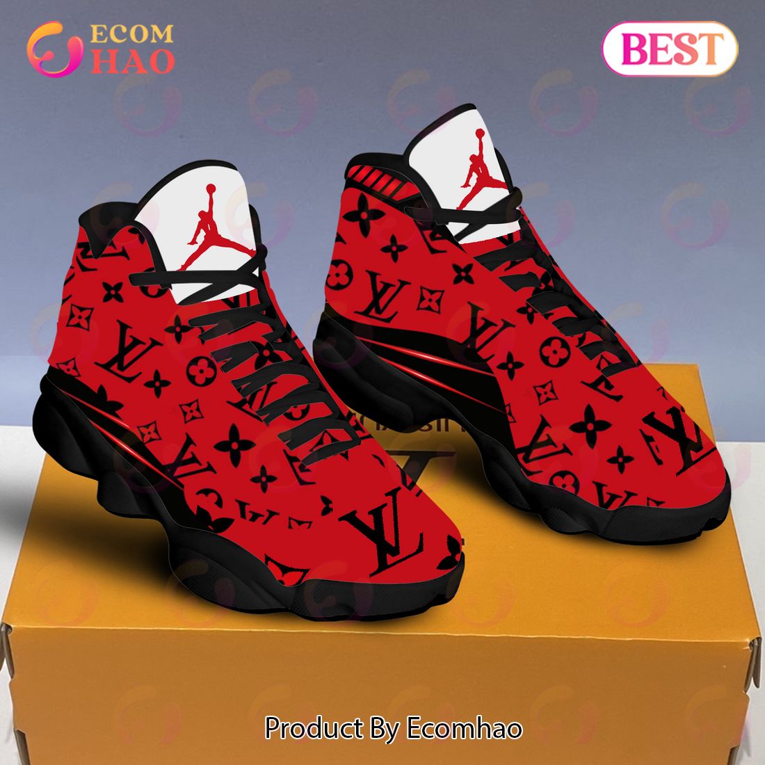Louis Vuitton Air Jordan 13 Black And Red LV Shoes, Sneakers