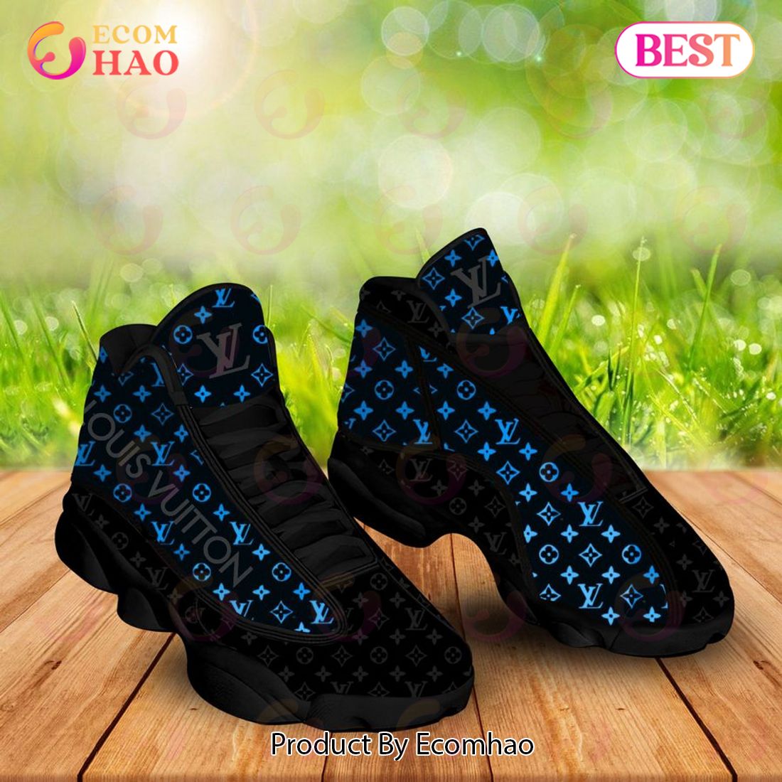 Louis Vuitton Air Jordan 13 Black Blue LV Shoes, Sneakers