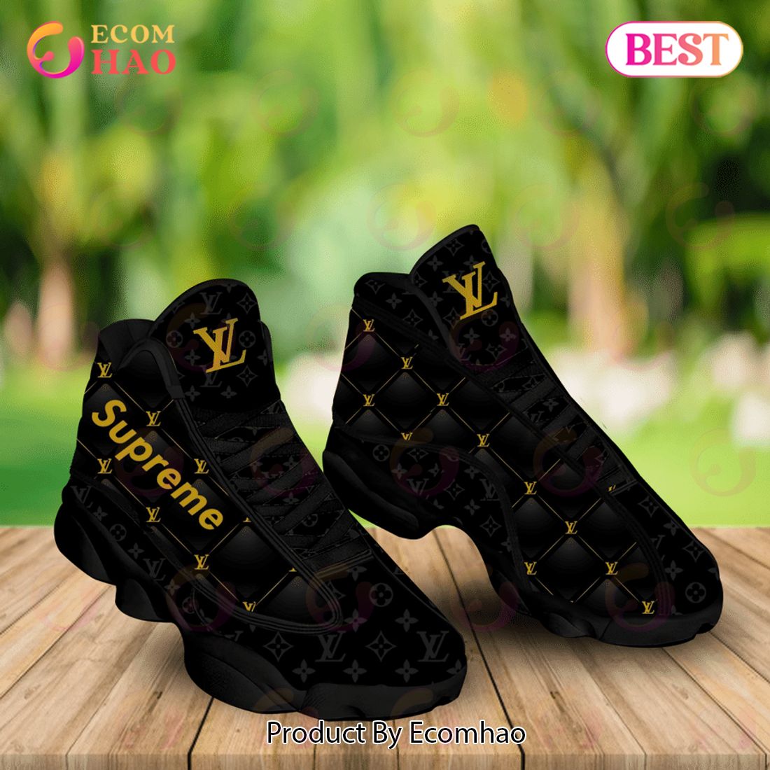 Louis Vuitton Air Jordan 13 Black Gold LV Shoes, Sneakers