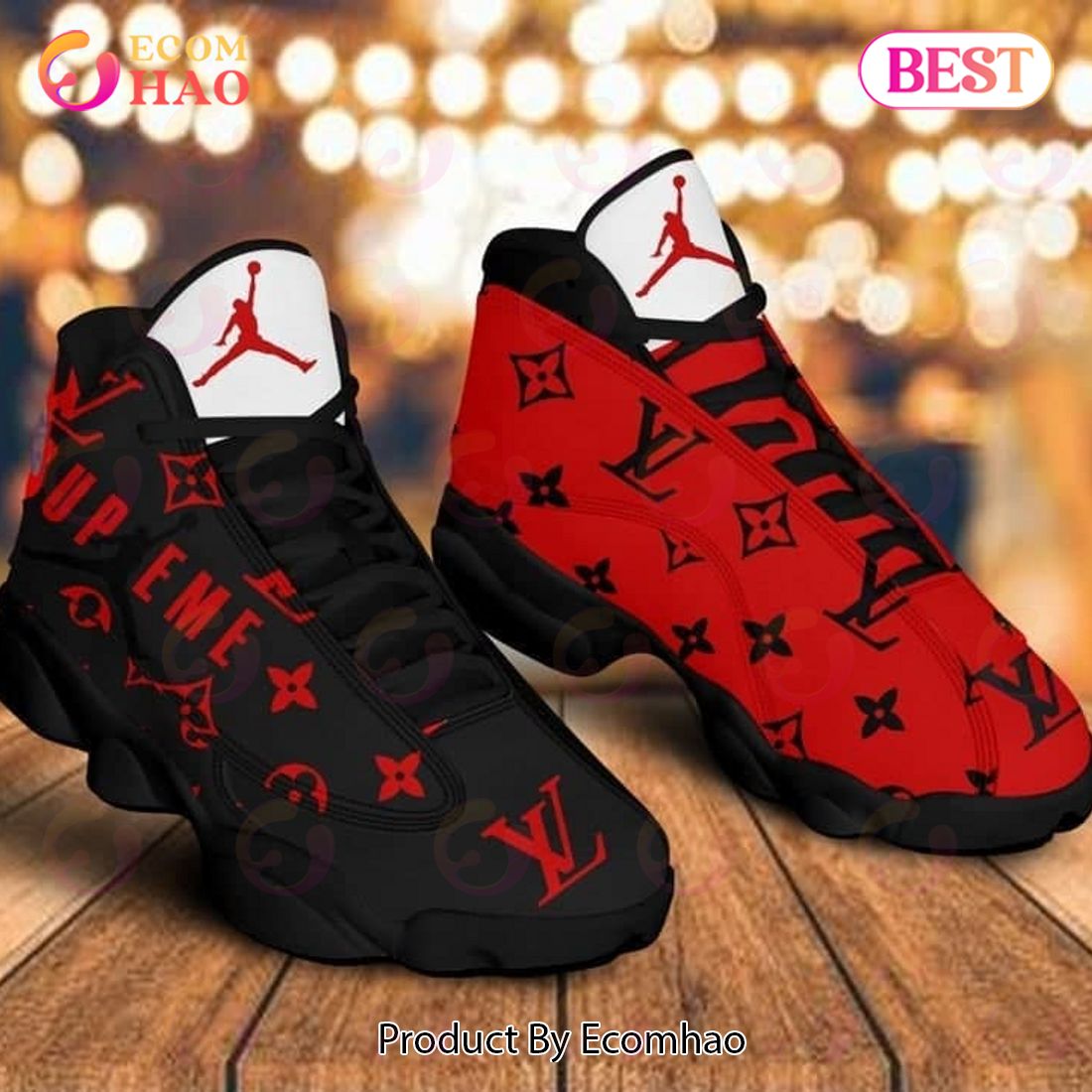 Louis Vuitton Air Jordan 13 Black Red LV Shoes, Sneakers - Ecomhao