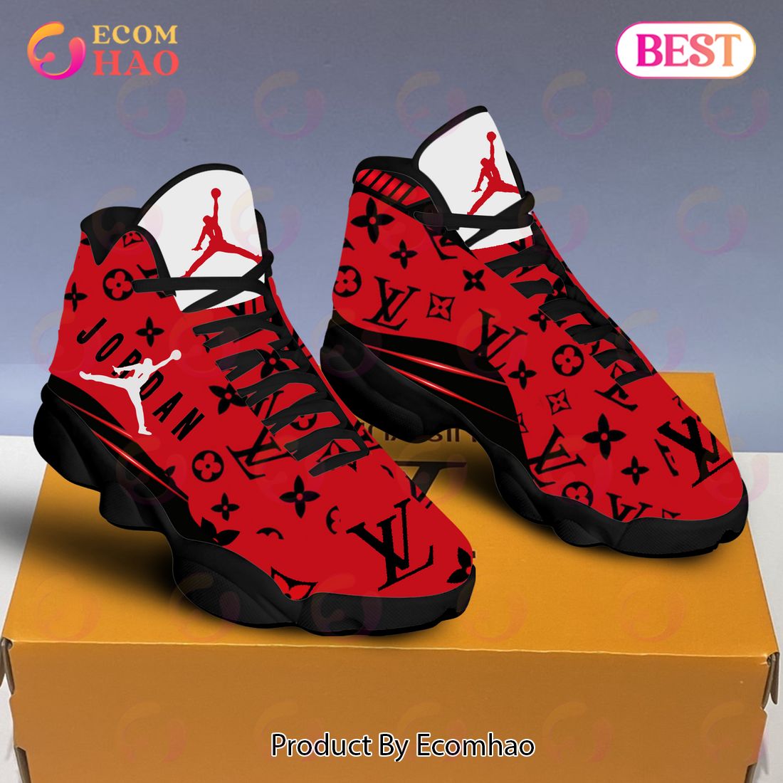 Louis Vuitton Air Jordan 13 Black Mix Red LV Shoes, Sneakers Luxury Items