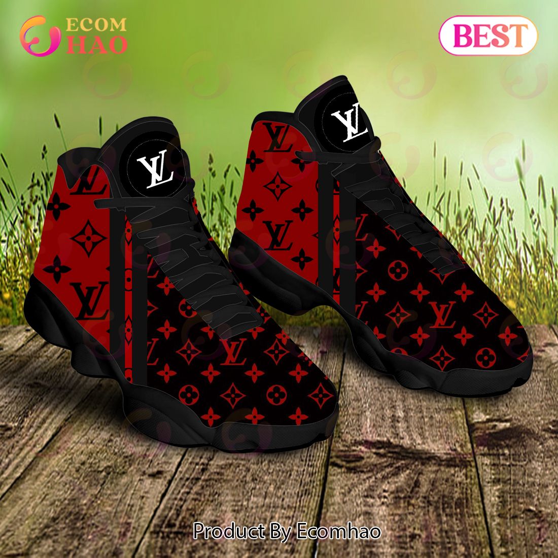 Louis Vuitton Air Jordan 13 Red Black LV Shoes, Sneakers - Ecomhao