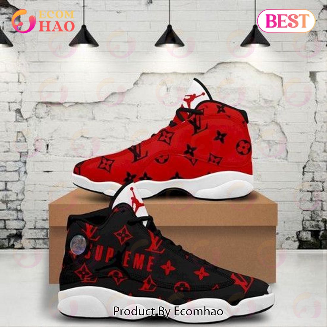 Louis Vuitton Air Jordan 13 Red Mix Black LV Shoes, Sneakers Luxury Items