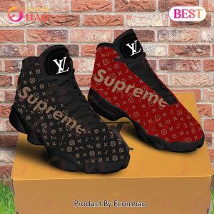 Louis Vuitton Air Jordan 13 Supreme Black Red LV Shoes, Sneakers
