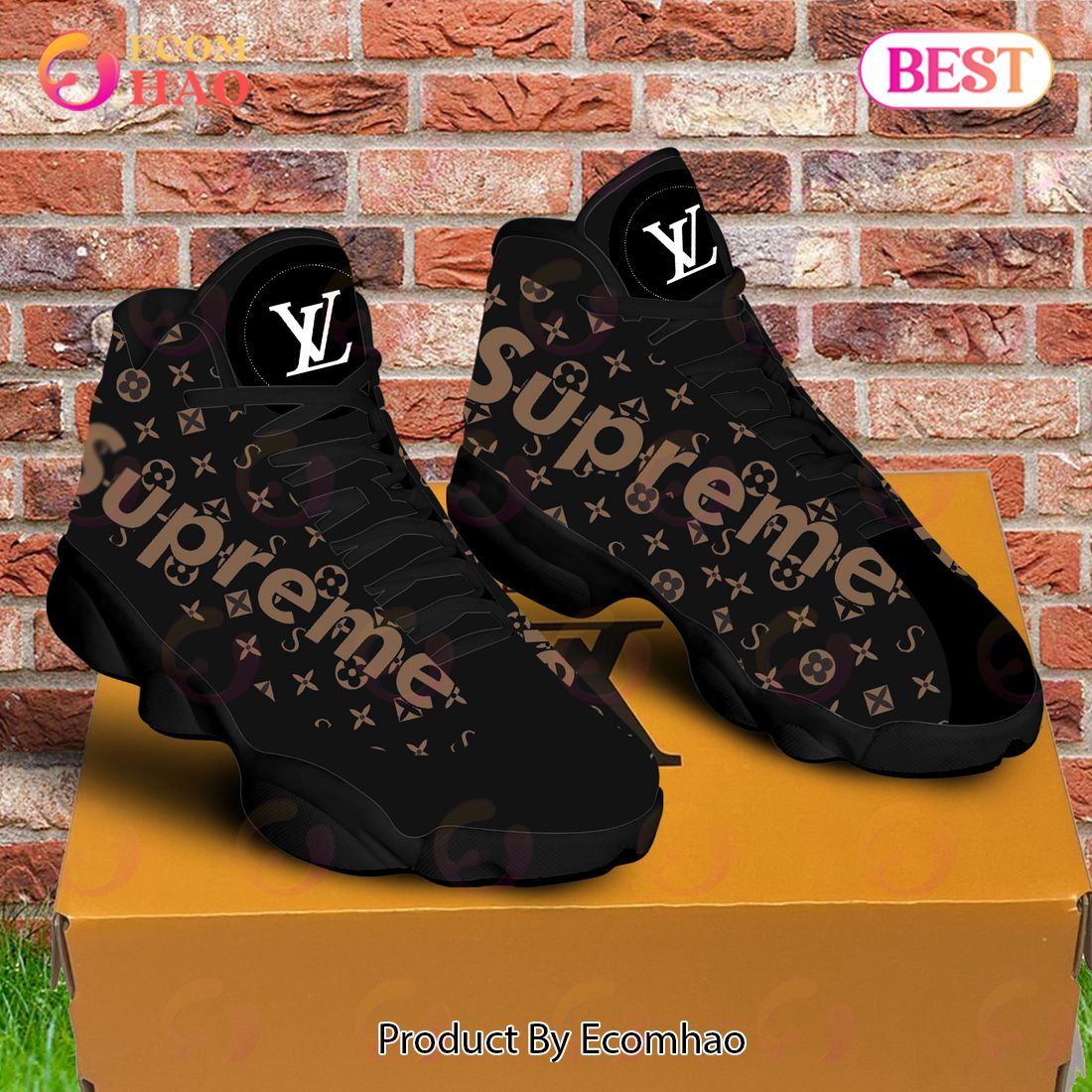 Louis Vuitton Air Jordan 13 Supreme Full Black LV Shoes, Sneakers