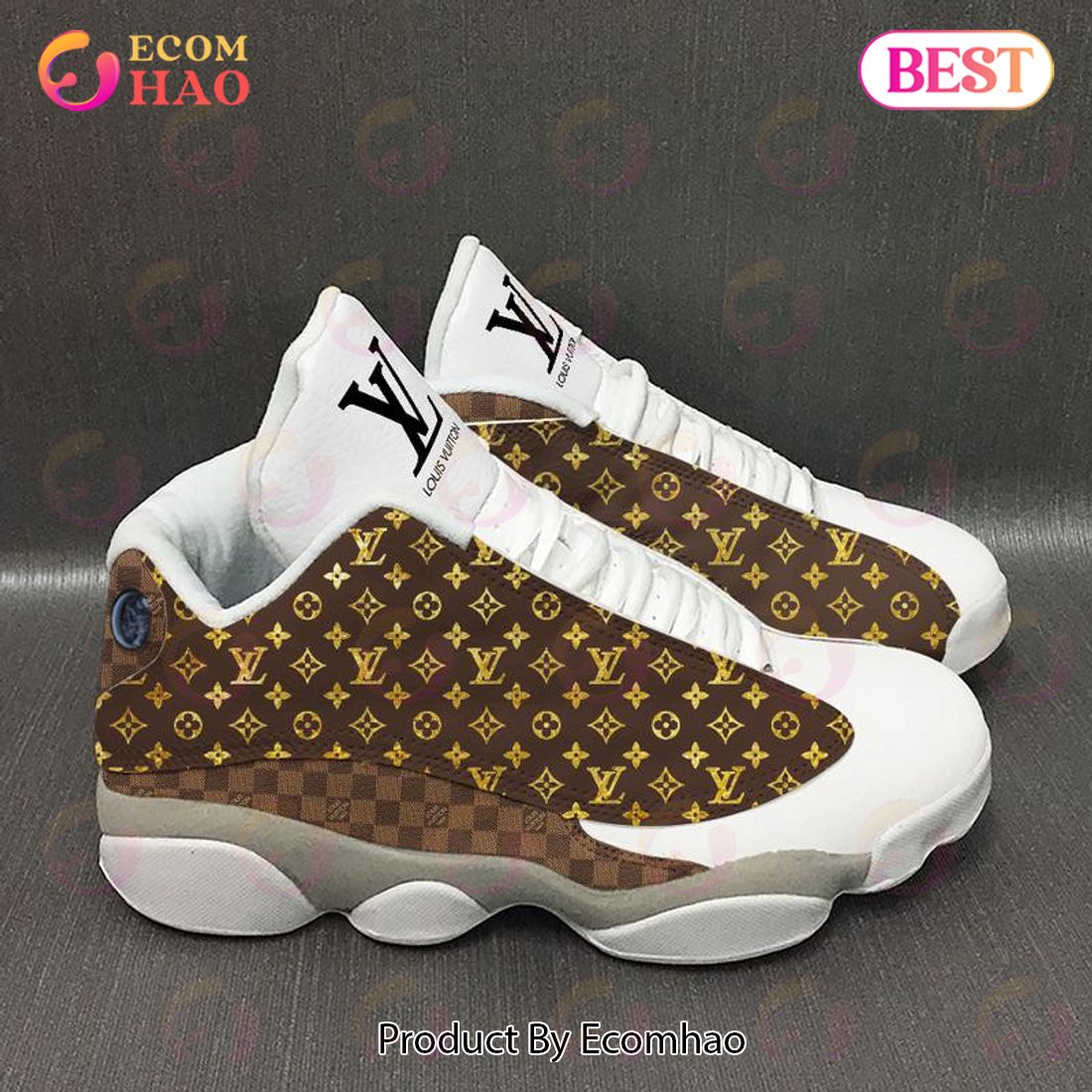 Louis Vuitton Air Jordan 13 White Brown Gold LV Shoes, Sneakers Luxury Items