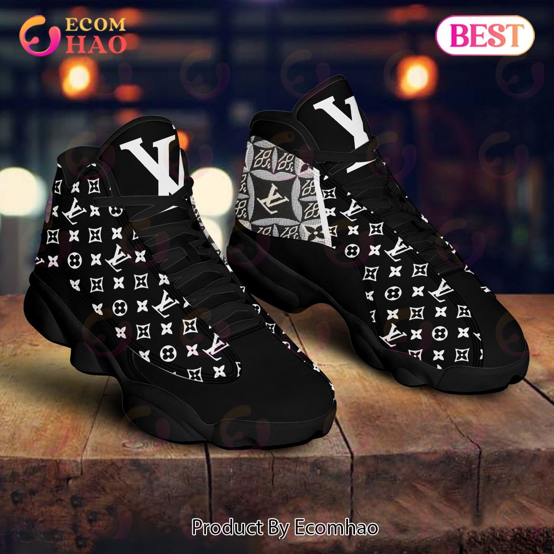 Louis Vuitton Air Jordan 13 White Mix Black LV Shoes, Sneakers