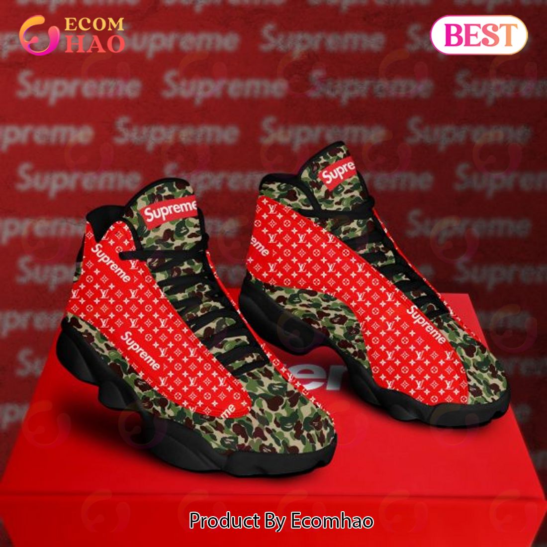 Supreme Air Jordan 13 Black Red SUP Shoes, Sneakers