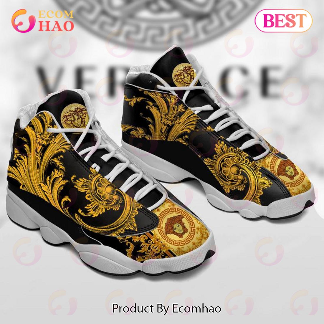 Versace Air Jordan 13 Black Gold VS Shoes, Sneakers