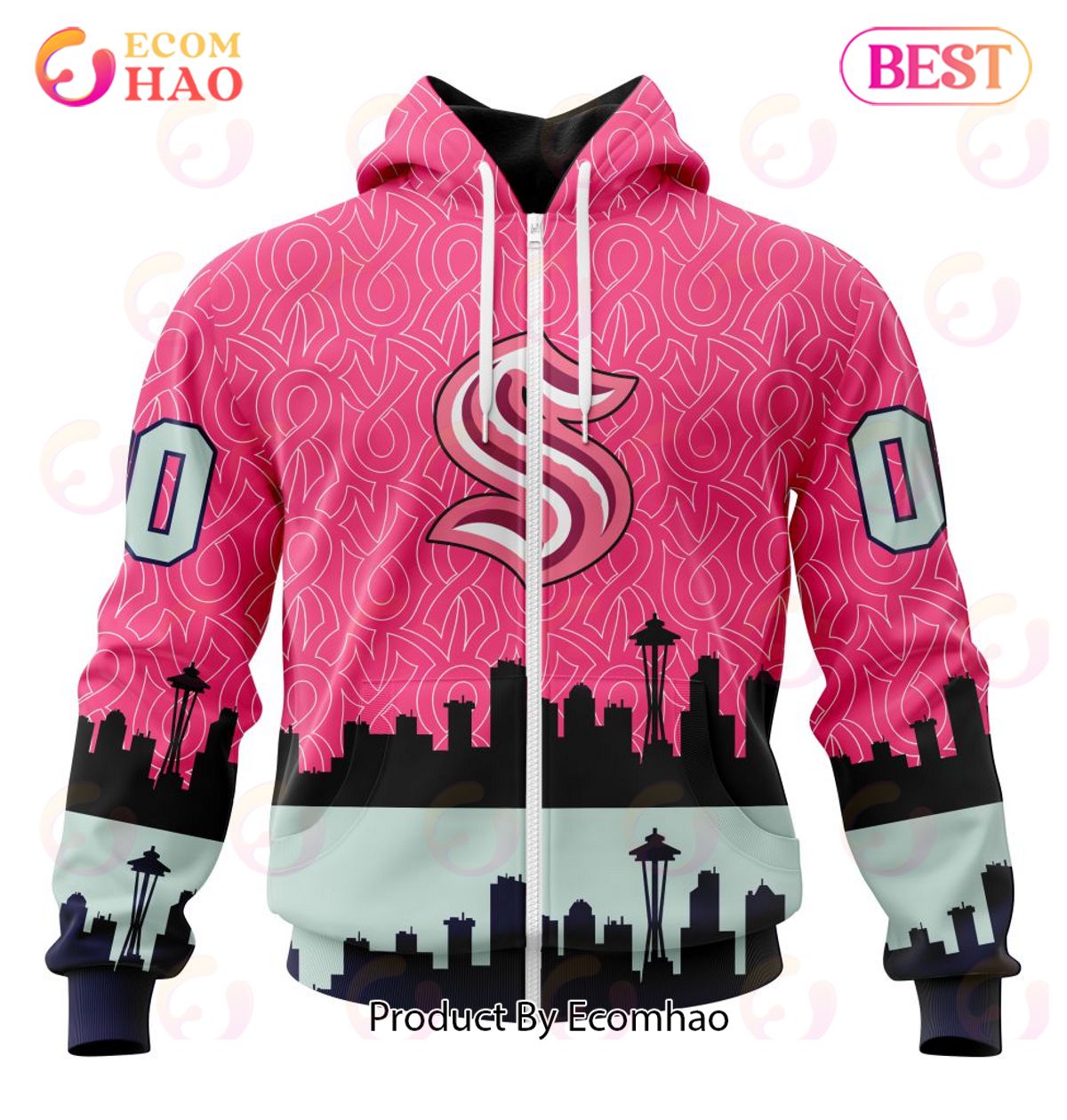 NHL Seattle Kraken Specialized Unisex Kits Hockey Fights Against Cancer 3D Hoodie