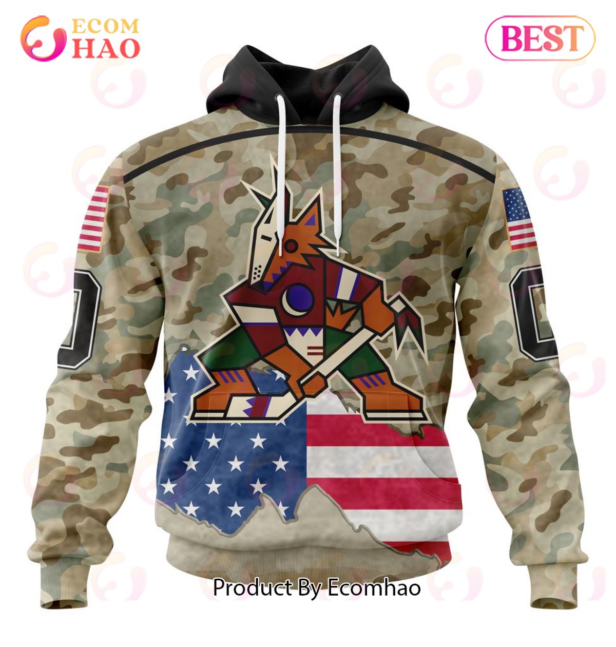 NHL Arizona Coyotes Specialized Kits For United State With Camo Color 3D Hoodie