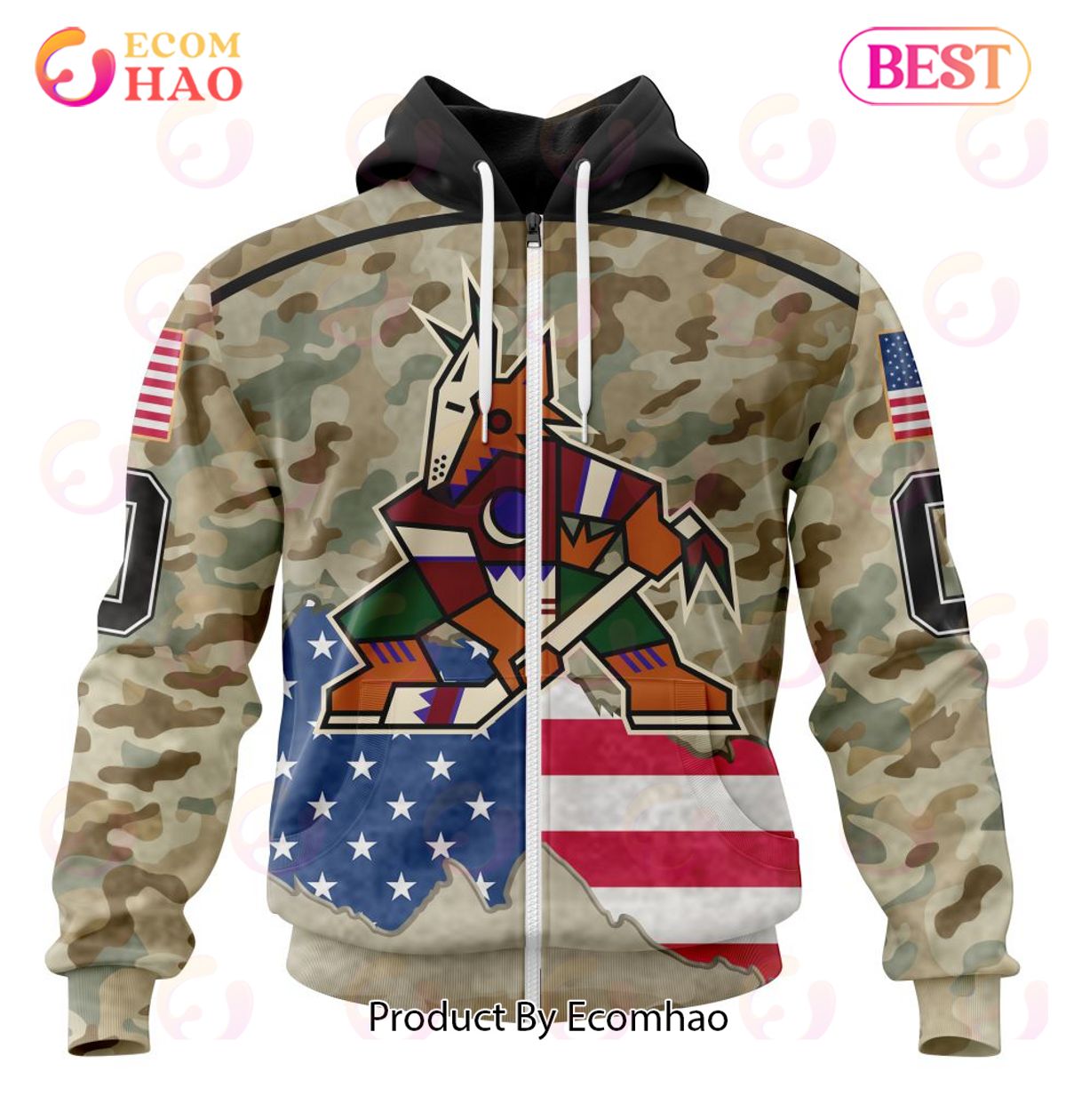 NHL Arizona Coyotes Specialized Kits For United State With Camo Color 3D Hoodie