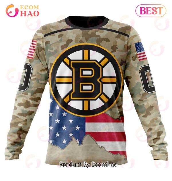 NHL Boston Bruins Specialized Kits For United State With Camo Color 3D Hoodie