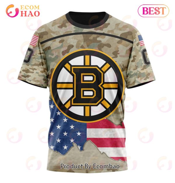 NHL Boston Bruins Specialized Kits For United State With Camo Color 3D Hoodie