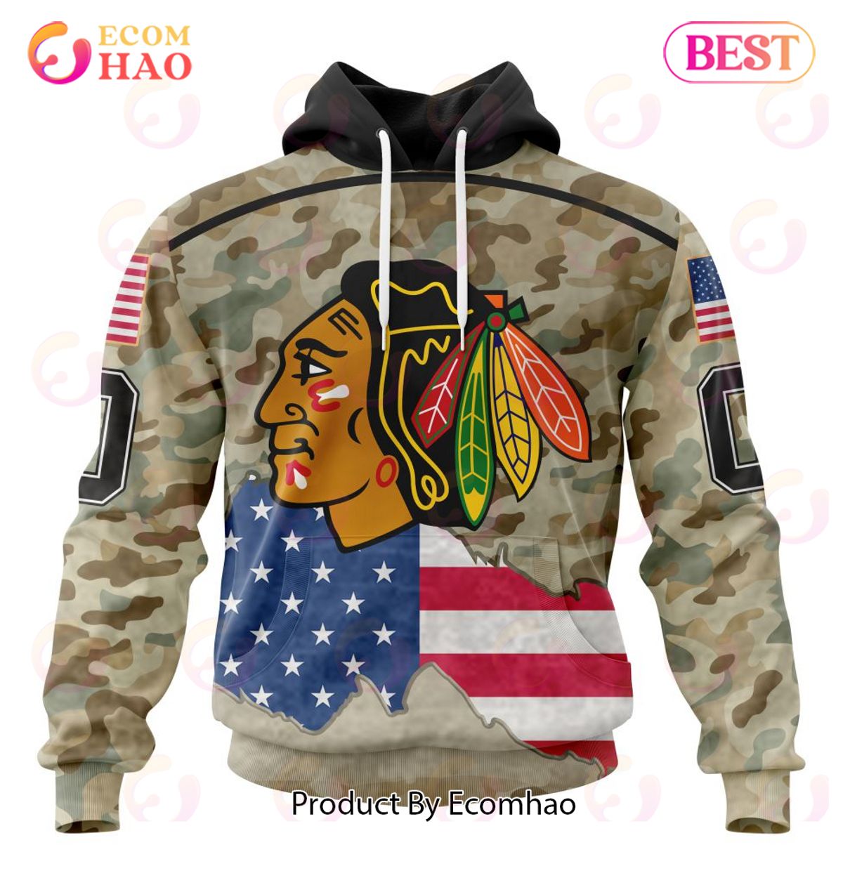 NHL Chicago BlackHawks Specialized Kits For United State With Camo Color 3D Hoodie