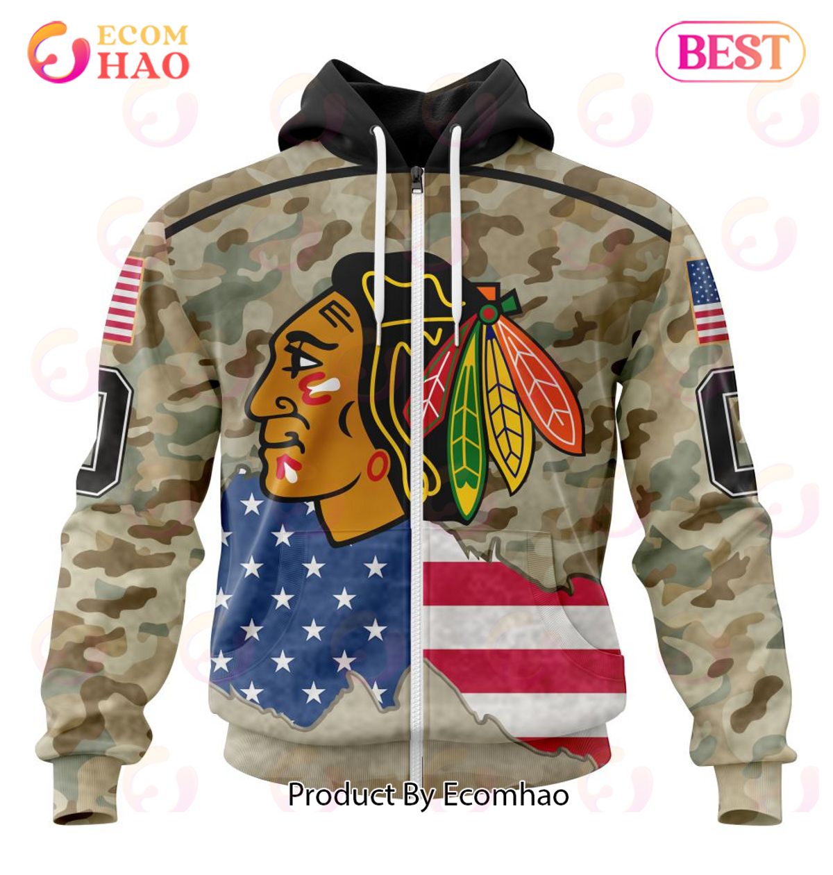 NHL Chicago BlackHawks Specialized Kits For United State With Camo Color 3D Hoodie