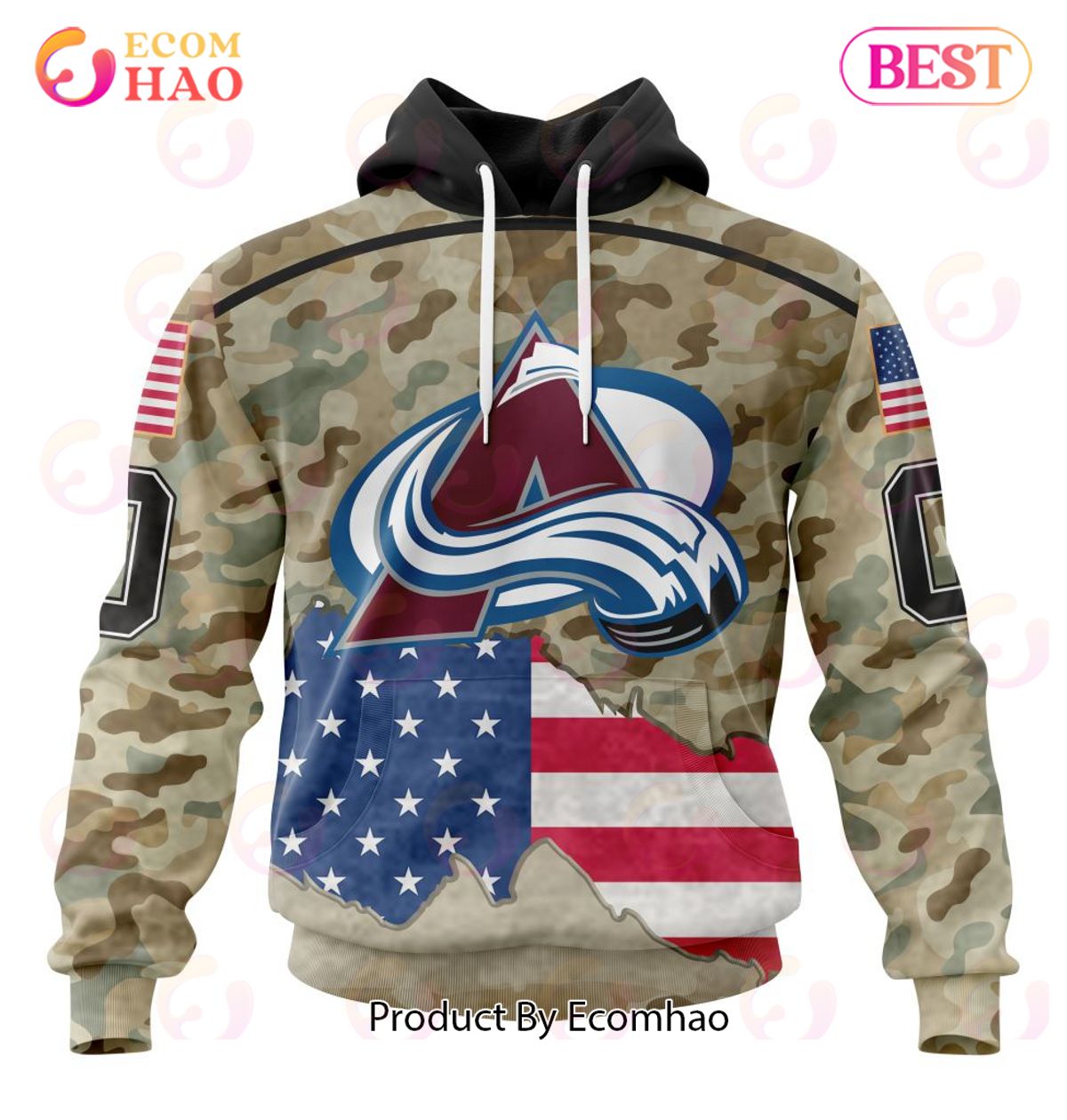 NHL Color 3D Hoodieado Avalanche Specialized Kits For United State With Camo Color 3D Hoodie