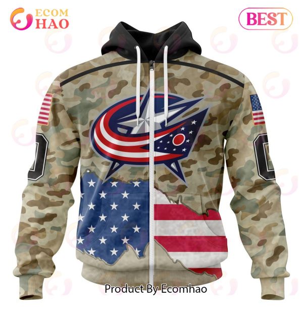 NHL Columbus Blue Jackets Specialized Kits For United State With Camo Color 3D Hoodie