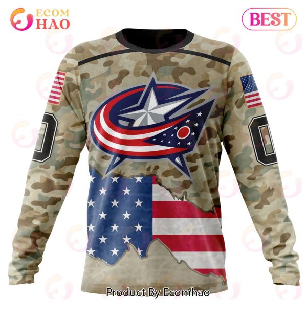 NHL Columbus Blue Jackets Specialized Kits For United State With Camo Color 3D Hoodie