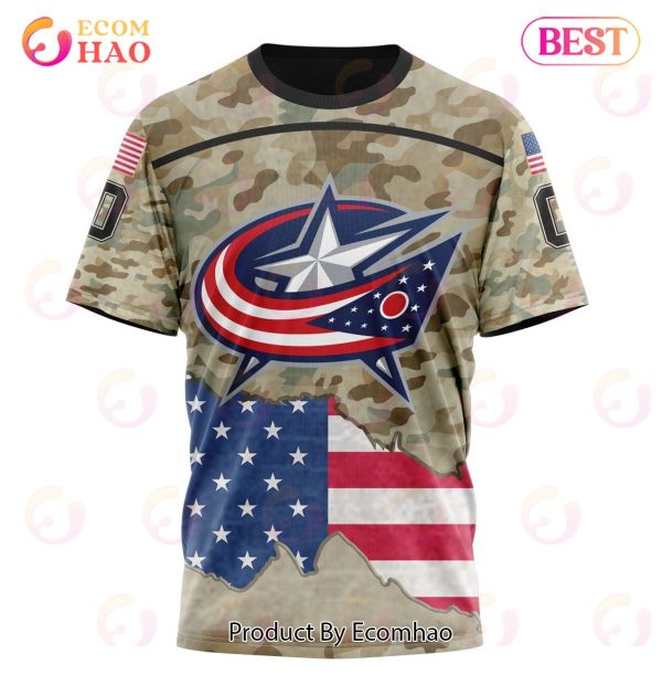NHL Columbus Blue Jackets Specialized Kits For United State With Camo Color 3D Hoodie