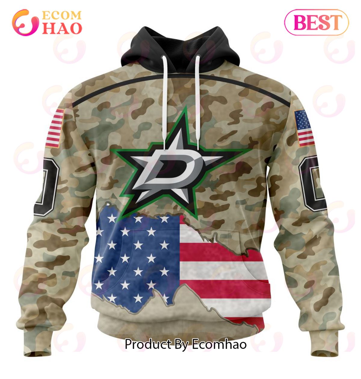 NHL Dallas Stars Specialized Kits For United State With Camo Color 3D Hoodie