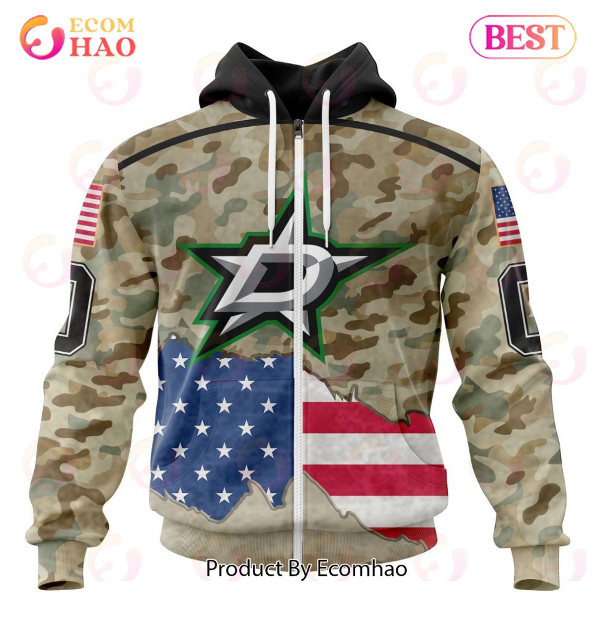 NHL Dallas Stars Specialized Kits For United State With Camo Color 3D Hoodie