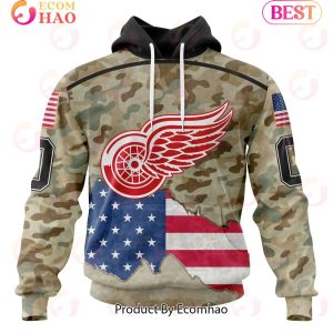 NHL Detroit Red Wings Specialized Kits For United State With Camo Color 3D Hoodie