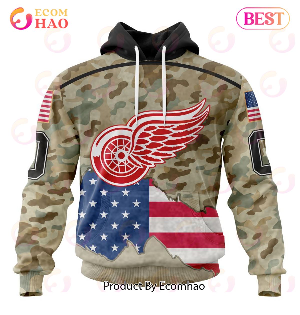 NHL Detroit Red Wings Specialized Kits For United State With Camo Color 3D Hoodie