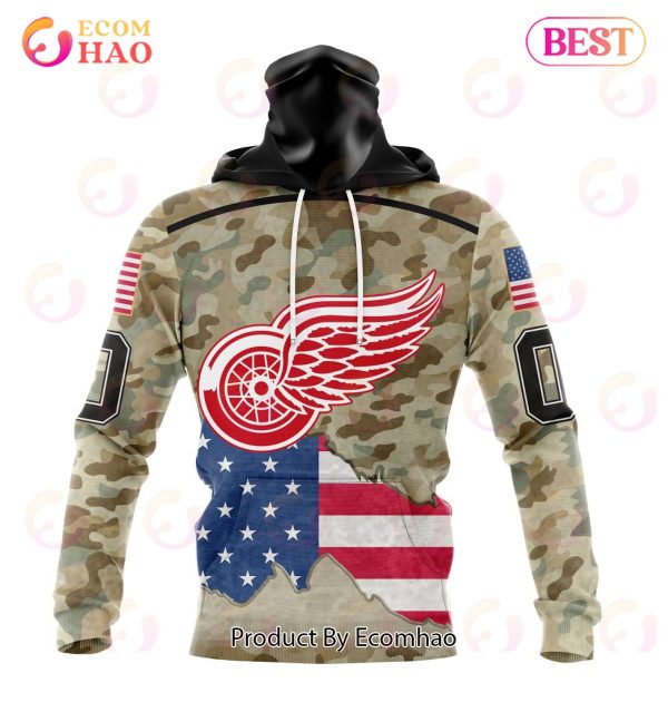 NHL Detroit Red Wings Specialized Kits For United State With Camo Color 3D Hoodie