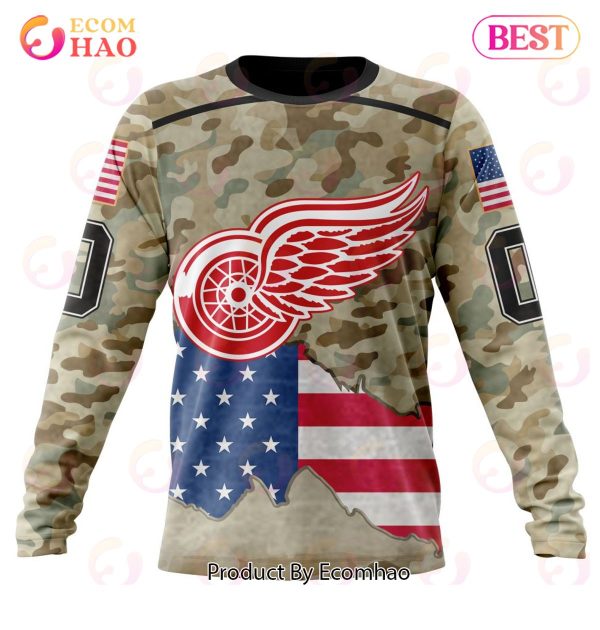 NHL Detroit Red Wings Specialized Kits For United State With Camo Color 3D Hoodie